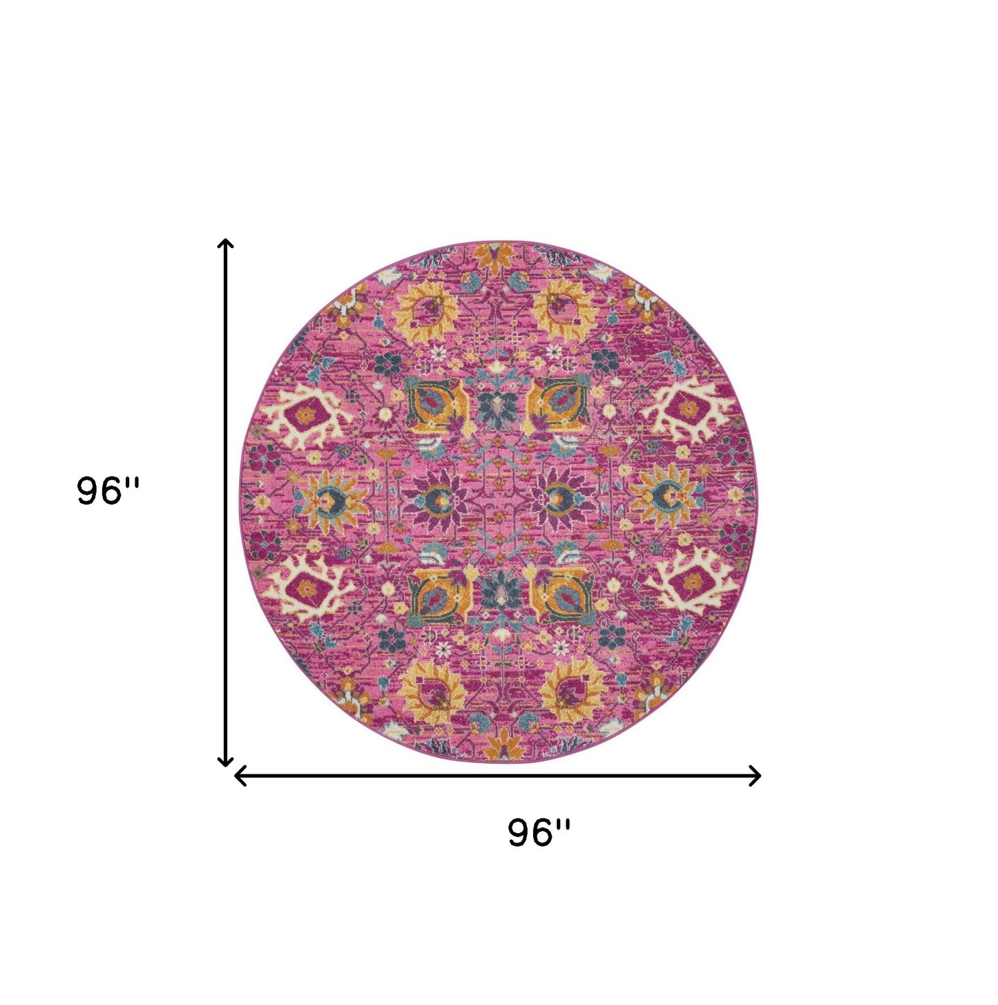 8' Pink Round Floral Power Loom Area Rug