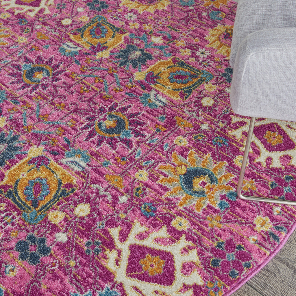 4' Pink Round Floral Power Loom Area Rug