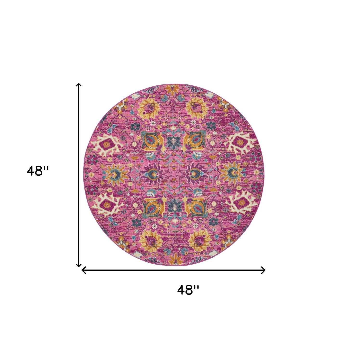 4' Pink Round Floral Power Loom Area Rug