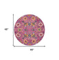 4' Pink Round Floral Power Loom Area Rug