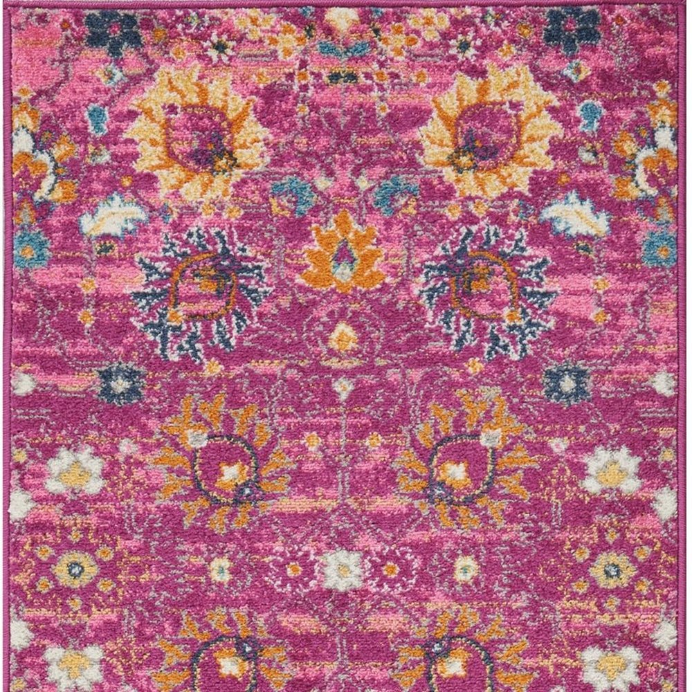 10' Pink Floral Power Loom Runner Rug
