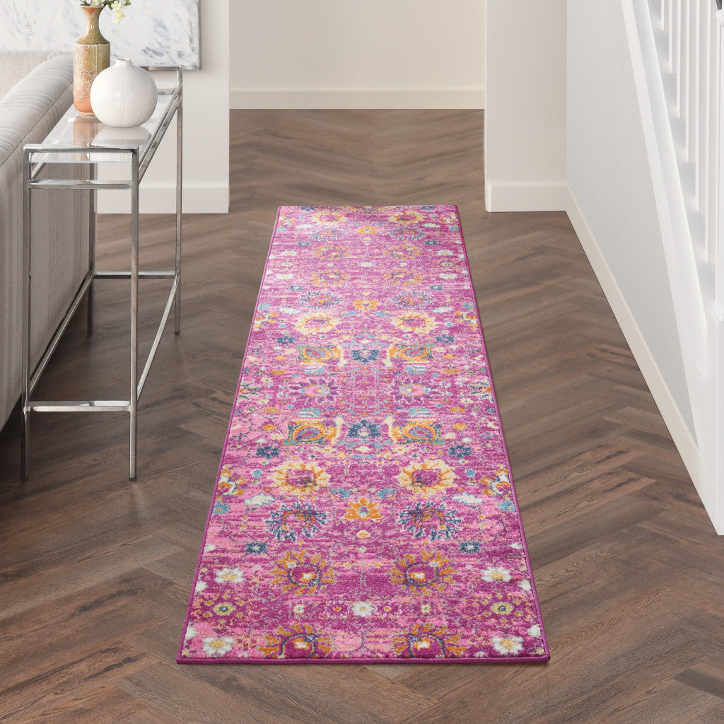 10' Pink Floral Power Loom Runner Rug