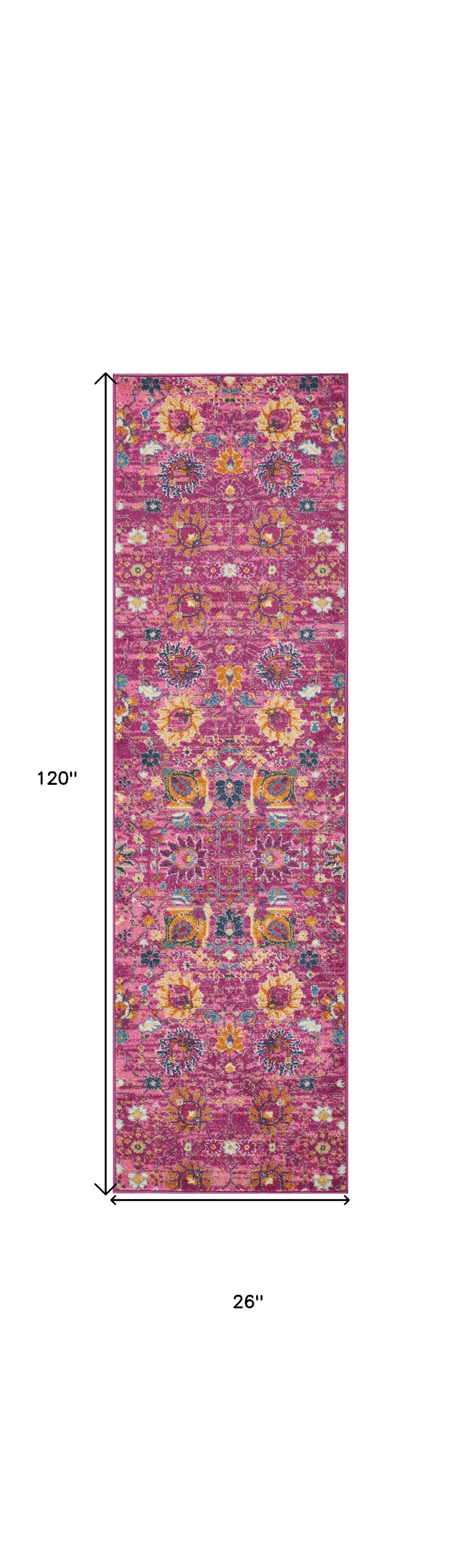 10' Pink Floral Power Loom Runner Rug