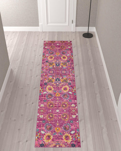 10' Pink Floral Power Loom Runner Rug