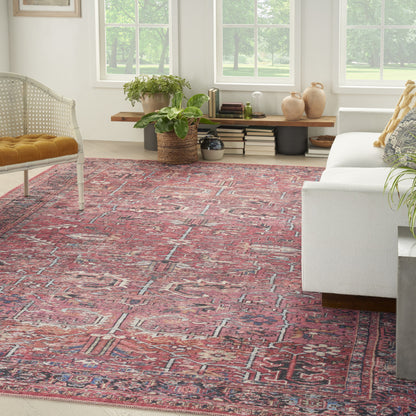 8' X 10' Red Floral Power Loom Distressed Area Rug