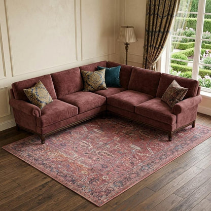 8' X 10' Red Floral Power Loom Distressed Area Rug
