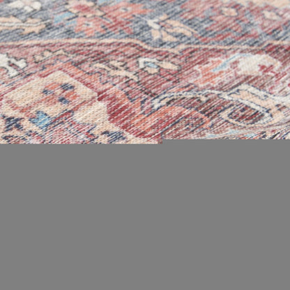 8' X 10' Red Floral Power Loom Distressed Washable Area Rug