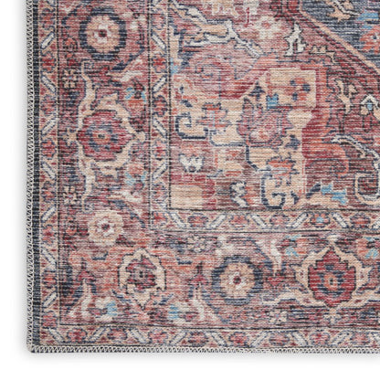8' X 10' Red Floral Power Loom Distressed Washable Area Rug