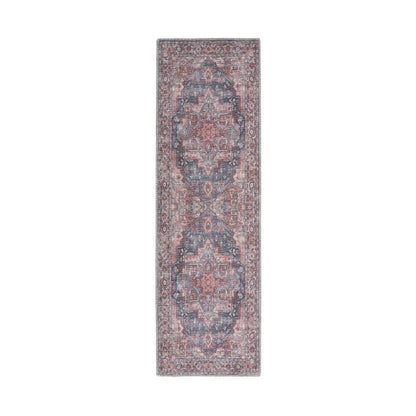 8' Red Floral Power Loom Distressed Washable Runner Rug