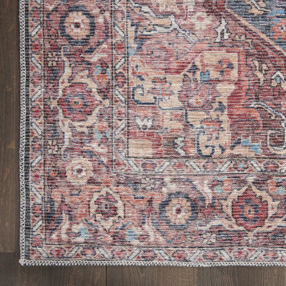 8' Red Floral Power Loom Distressed Washable Runner Rug
