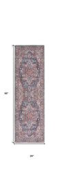 8' Red Floral Power Loom Distressed Washable Runner Rug