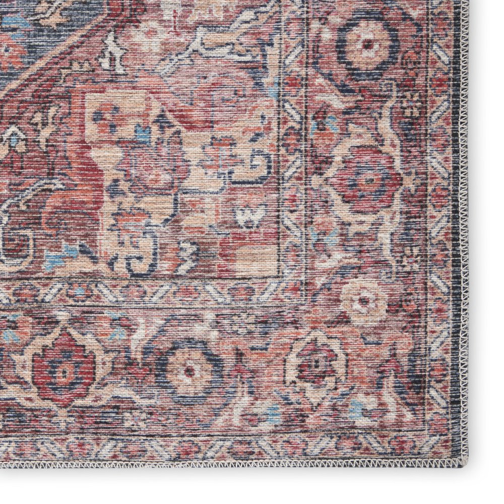 10' Red Floral Power Loom Distressed Washable Runner Rug