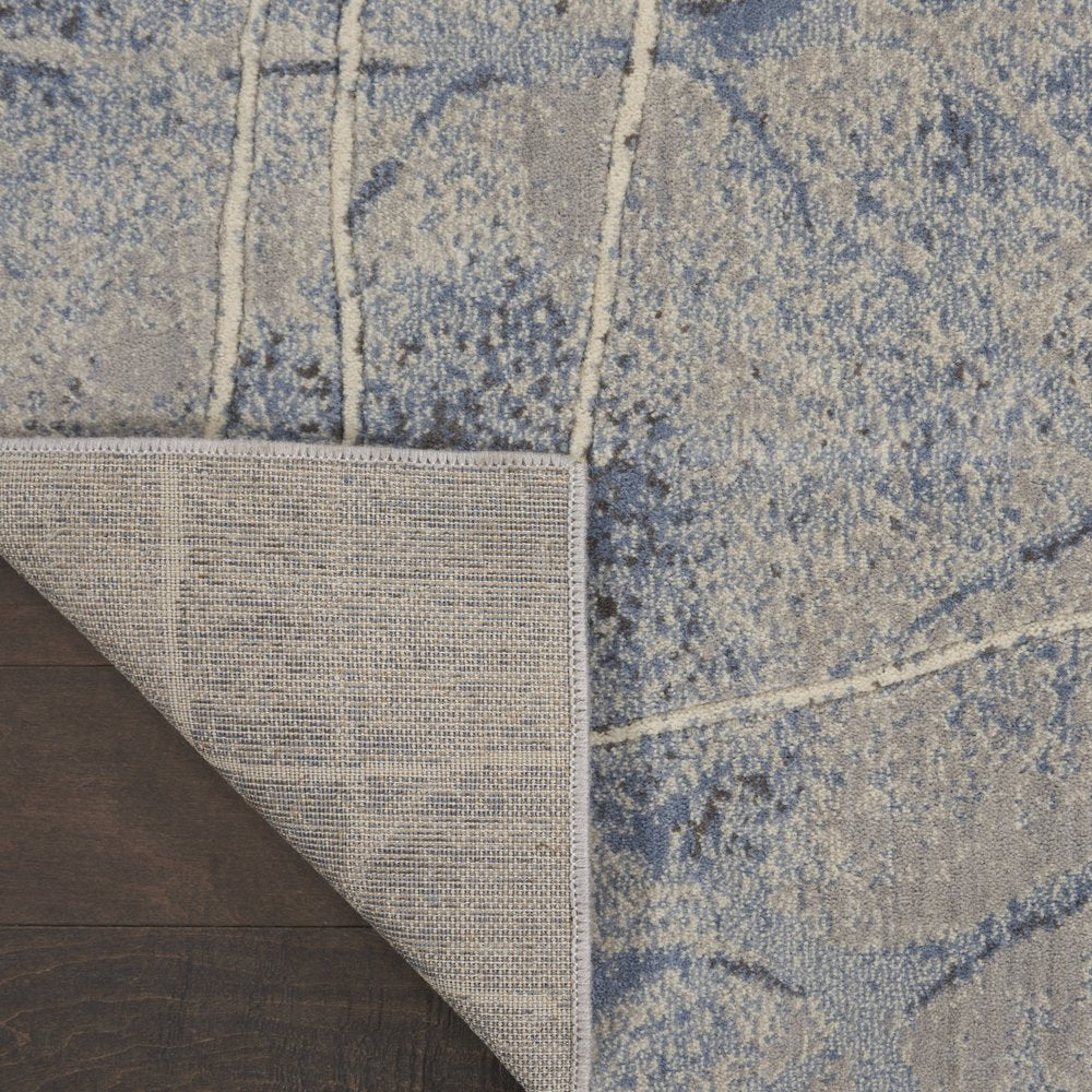 8' X 11' Blue Floral Power Loom Non Skid Area Rug