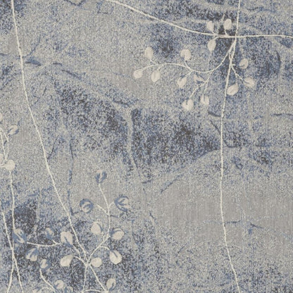 8' X 11' Blue Floral Power Loom Non Skid Area Rug