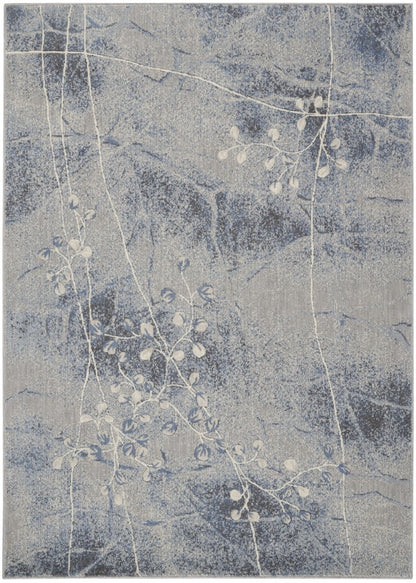8' X 11' Blue Floral Power Loom Non Skid Area Rug