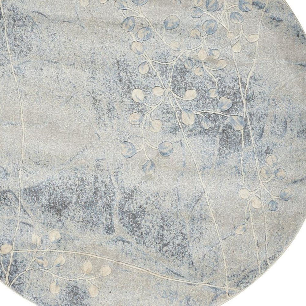 6' Blue Round Floral Power Loom Area Rug