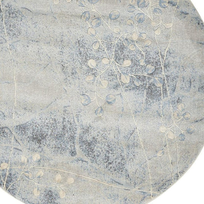 6' Blue Round Floral Power Loom Area Rug