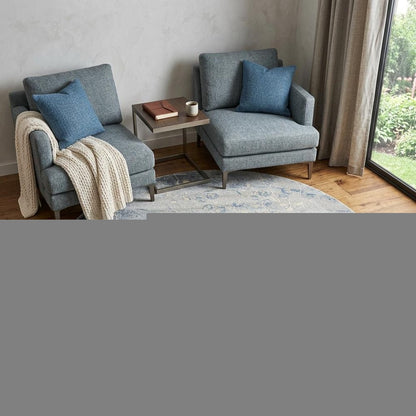 6' Blue Round Floral Power Loom Area Rug