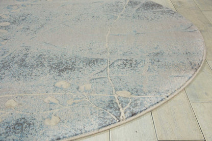 6' Blue Round Floral Power Loom Area Rug