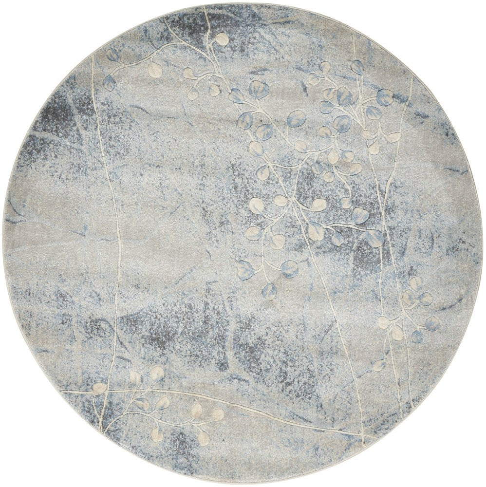 6' Blue Round Floral Power Loom Area Rug
