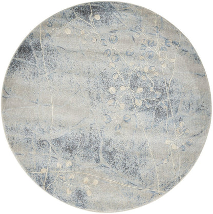 6' Blue Round Floral Power Loom Area Rug
