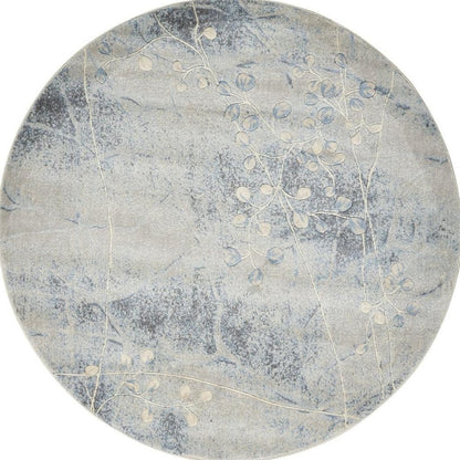 6' Blue Round Floral Power Loom Area Rug