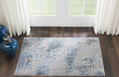 3' X 4' Blue Floral Power Loom Area Rug