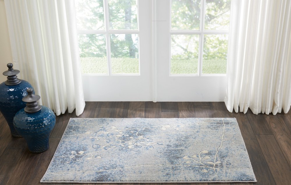 2' X 3' Blue Floral Power Loom Area Rug