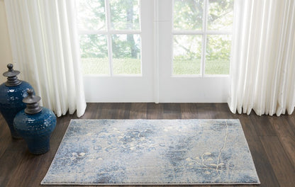 2' X 3' Blue Floral Power Loom Area Rug