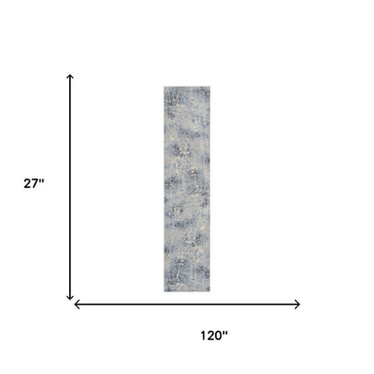 10' Blue Floral Power Loom Runner Rug