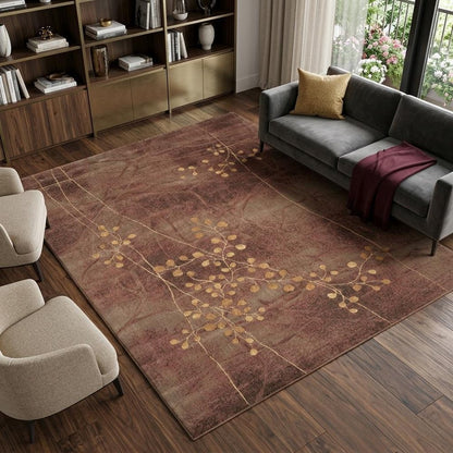 8' X 11' Brown Floral Power Loom Non Skid Area Rug