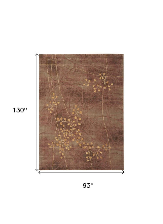 8' X 11' Brown Floral Power Loom Non Skid Area Rug