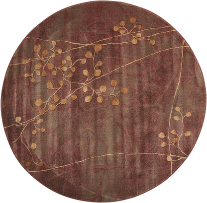 6' Brown Round Floral Power Loom Area Rug