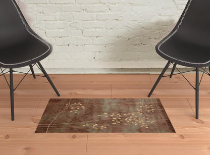 2' X 3' Brown Floral Power Loom Area Rug