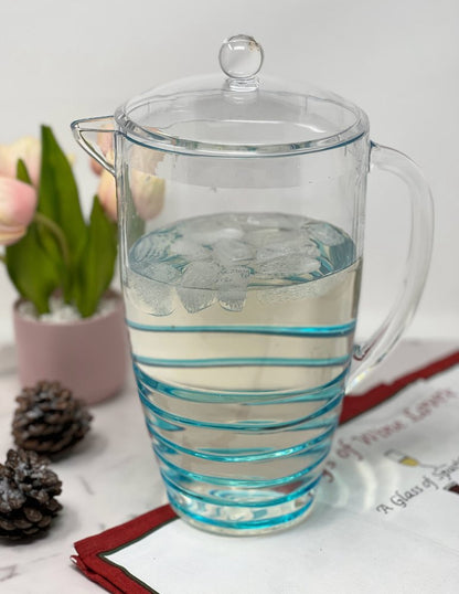 Clear And Blue Acrylic Convex Curve Shape Stemless Pitcher