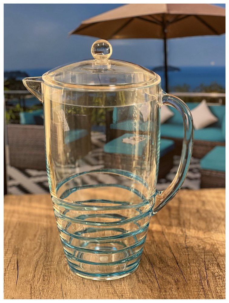 Clear And Blue Acrylic Convex Curve Shape Stemless Pitcher