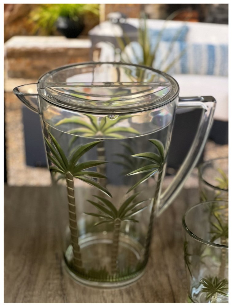 2.5 Quart Clear and Green Palm Tree Acrylic Pitcher