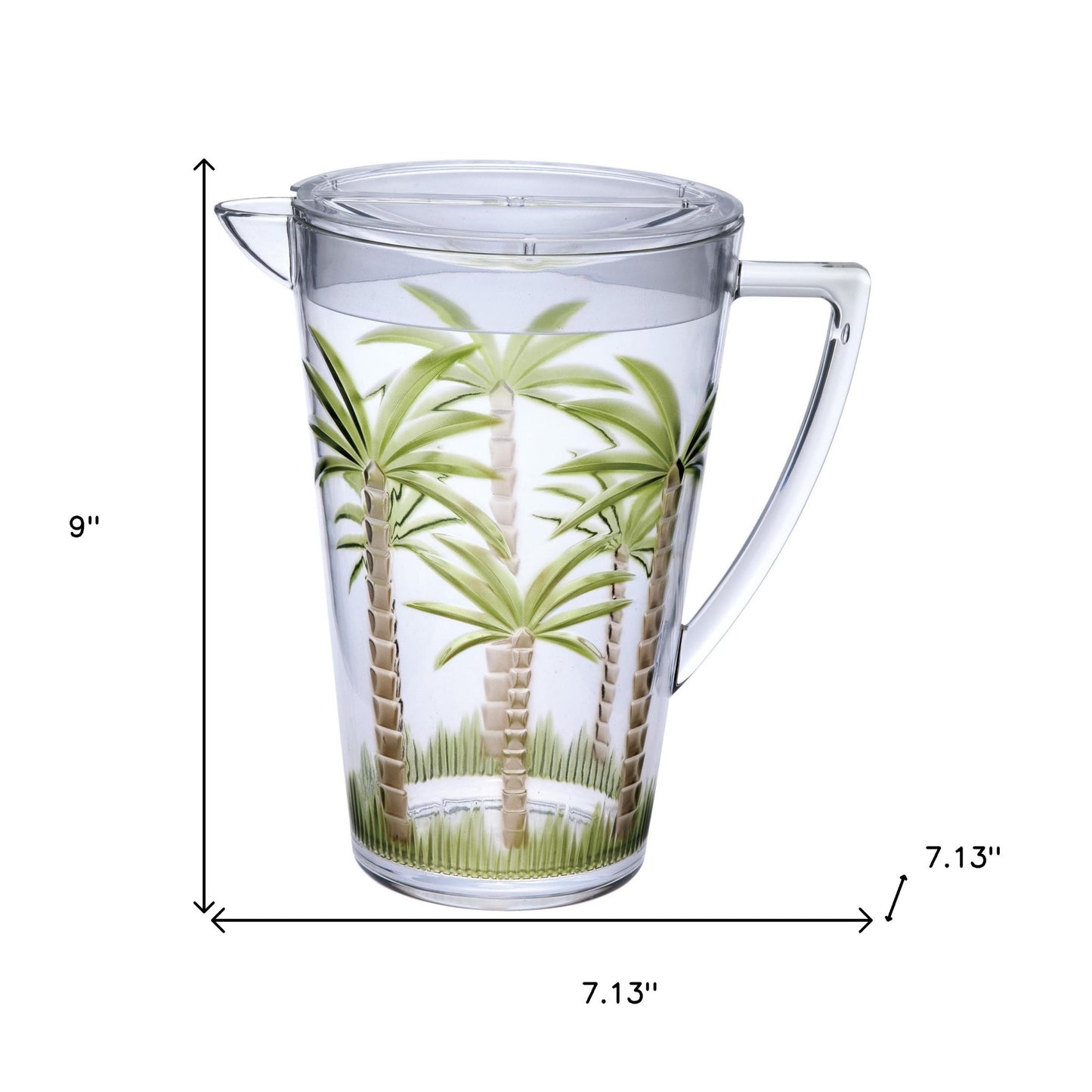 2.5 Quart Clear and Green Palm Tree Acrylic Pitcher