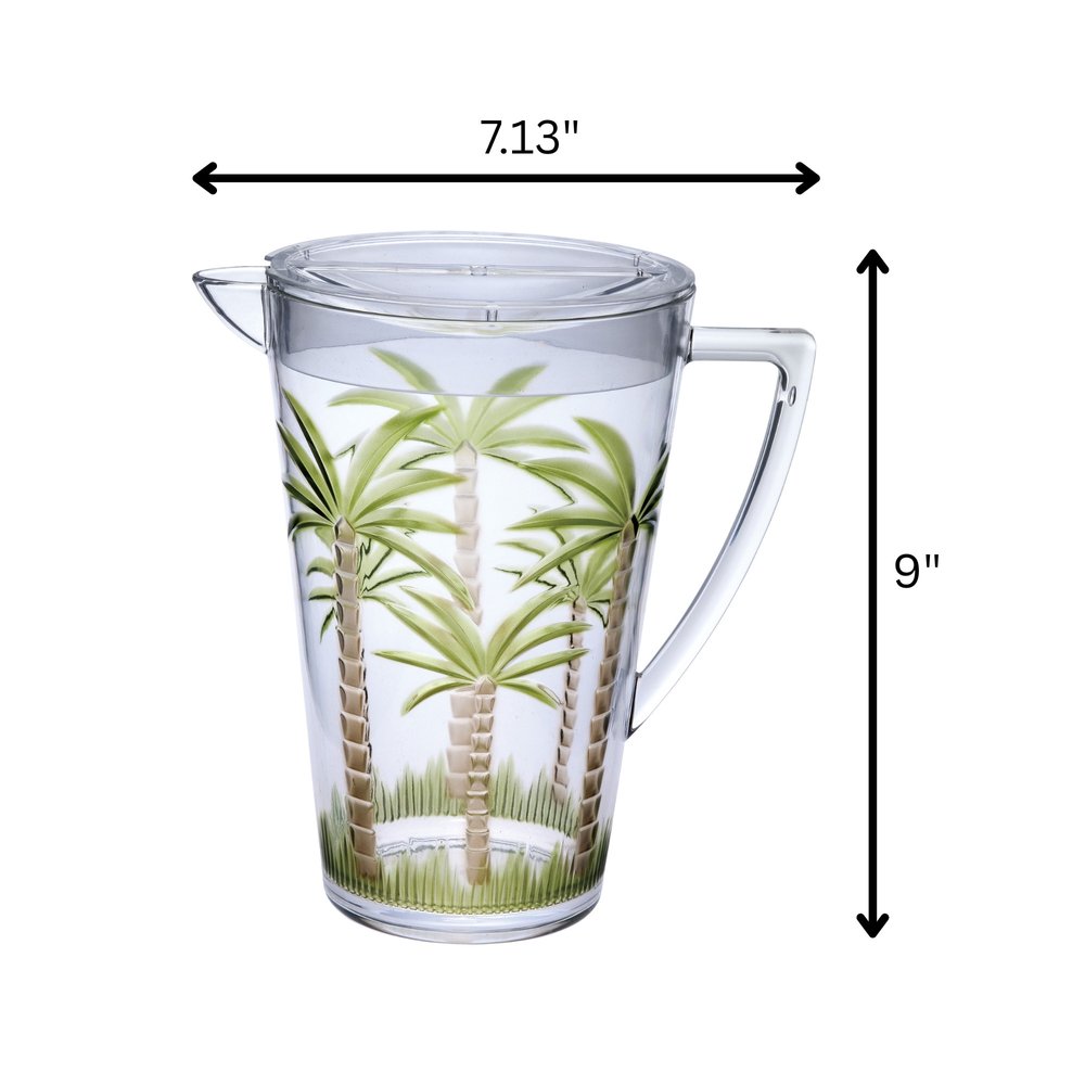 2.5 Quart Clear and Green Palm Tree Acrylic Pitcher