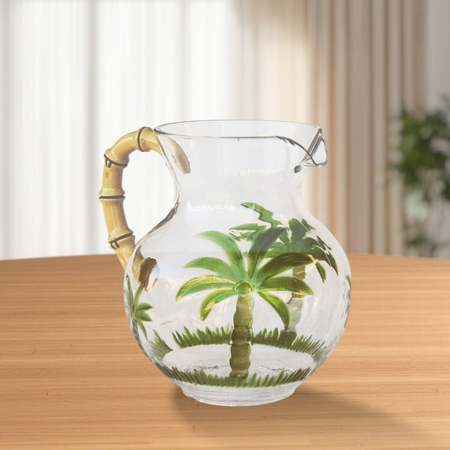 3 Quart Clear and Green Palm Tree Acrylic Pitcher