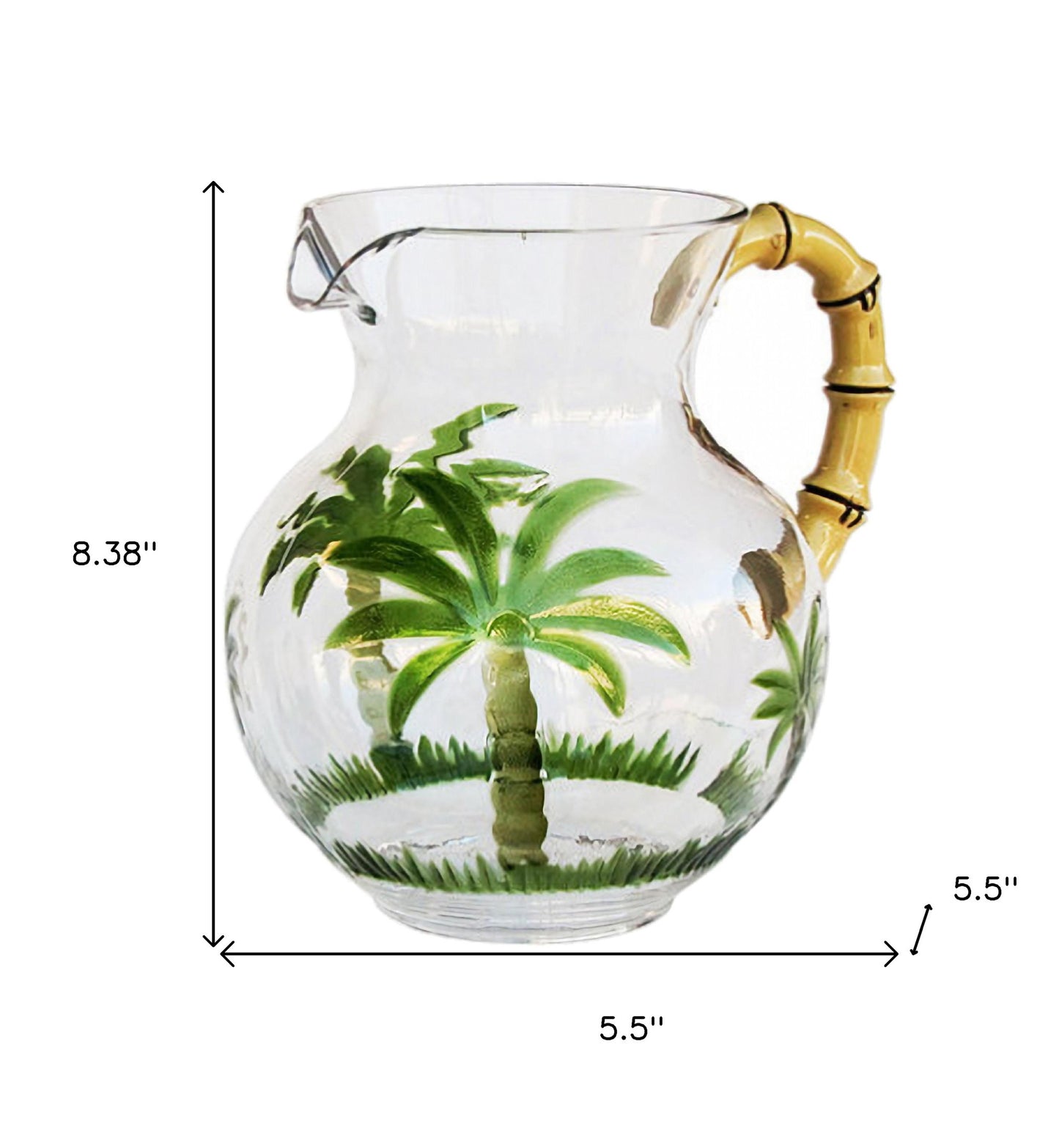 3 Quart Clear and Green Palm Tree Acrylic Pitcher