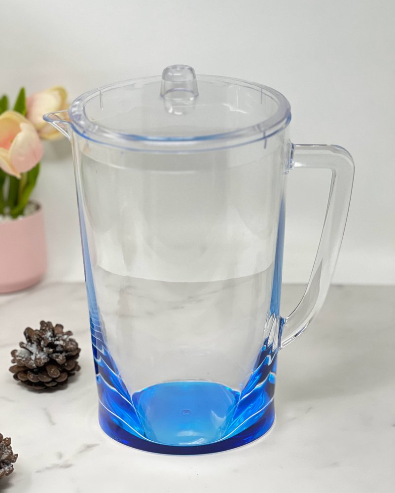 Clear And Blue Acrylic Convex Curve Shape Stemless Pitcher