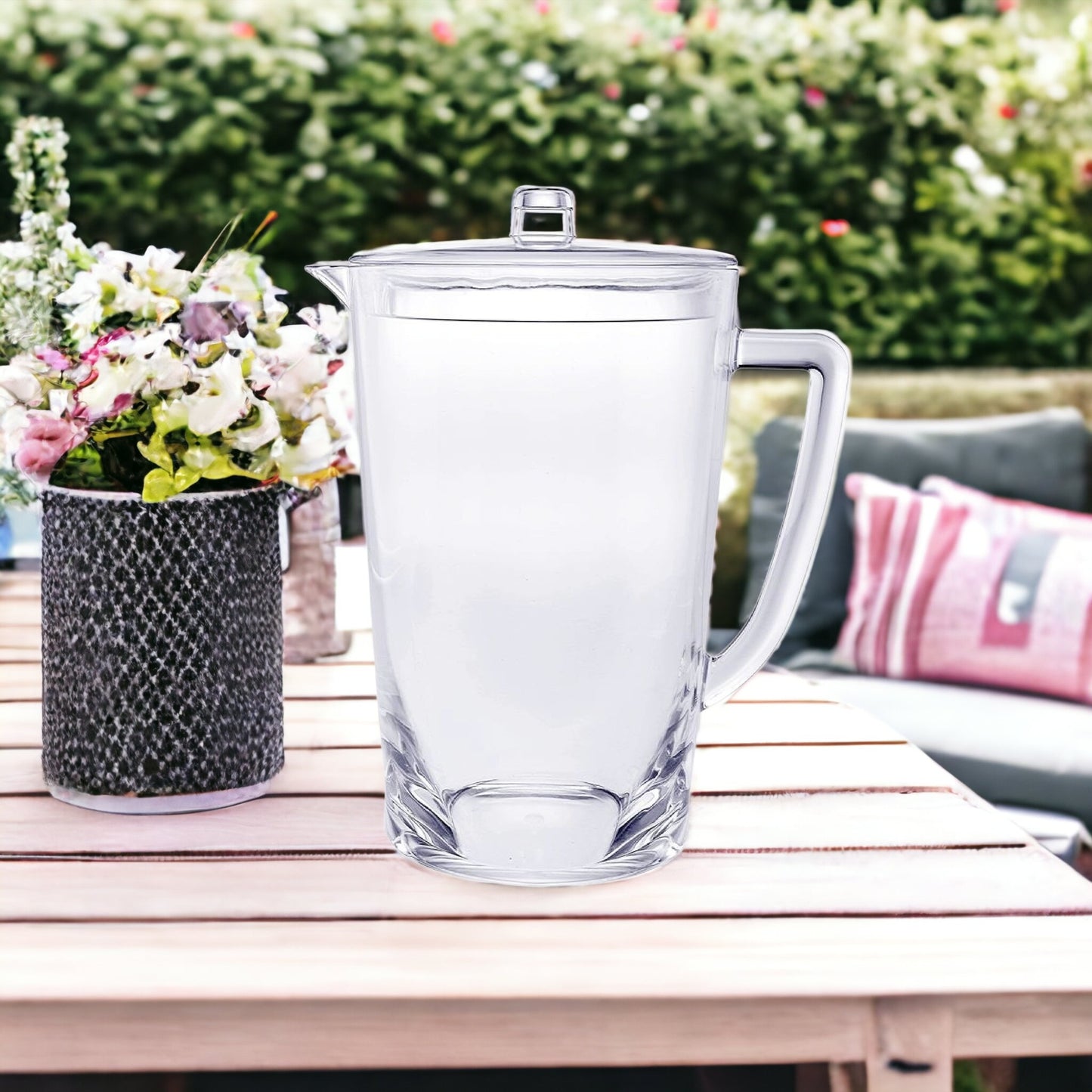 2.75 Quart Clear and Blue Acrylic Pitcher