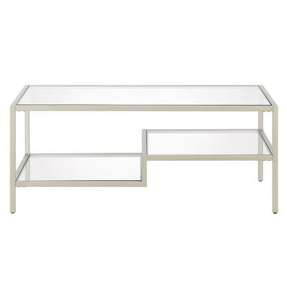 45" Silver Glass And Steel Coffee Table With Two Shelves
