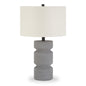 23" Gray Concrete Faceted Column Table Lamp With White Drum Shade