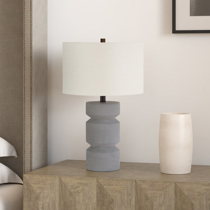 23" Gray Concrete Faceted Column Table Lamp With White Drum Shade