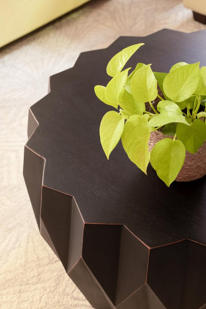 32" Black Solid Wood Free Form Drum Coffee Table