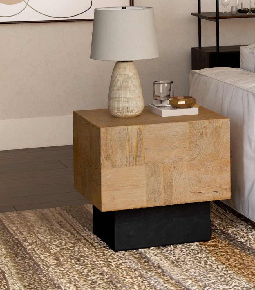 22" Black And Brown Solid Wood Square End Table