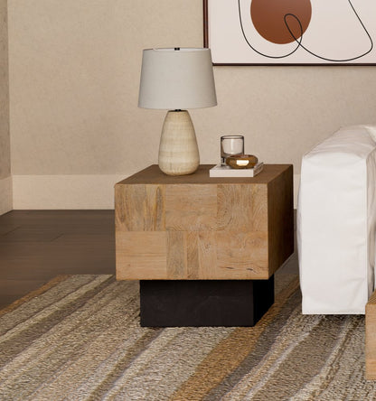 22" Black And Brown Solid Wood Square End Table