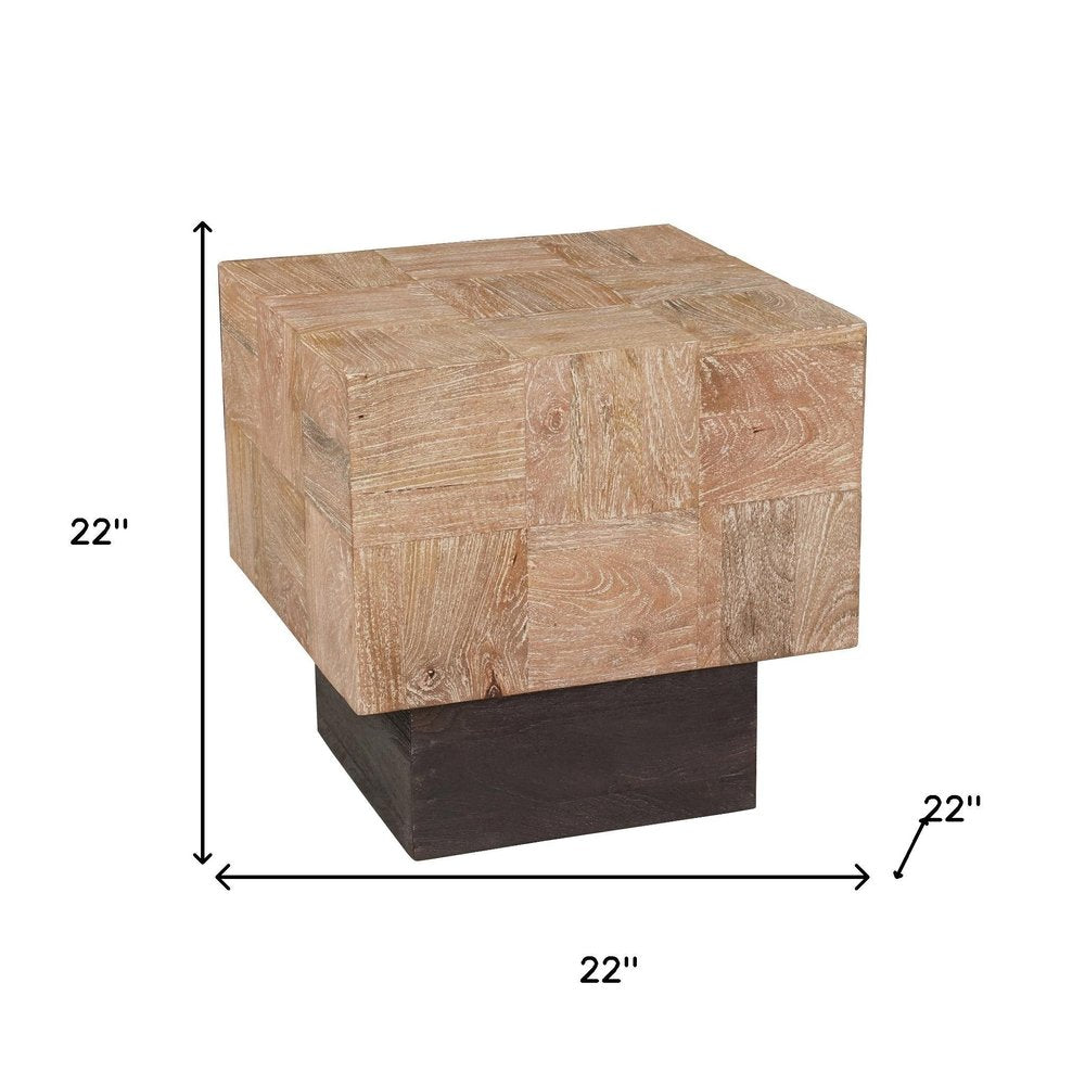 22" Black And Brown Solid Wood Square End Table